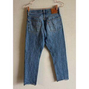 Levi’s Premium Womens Button Fly Frayed Hem High Rise Blue Jeans Size L